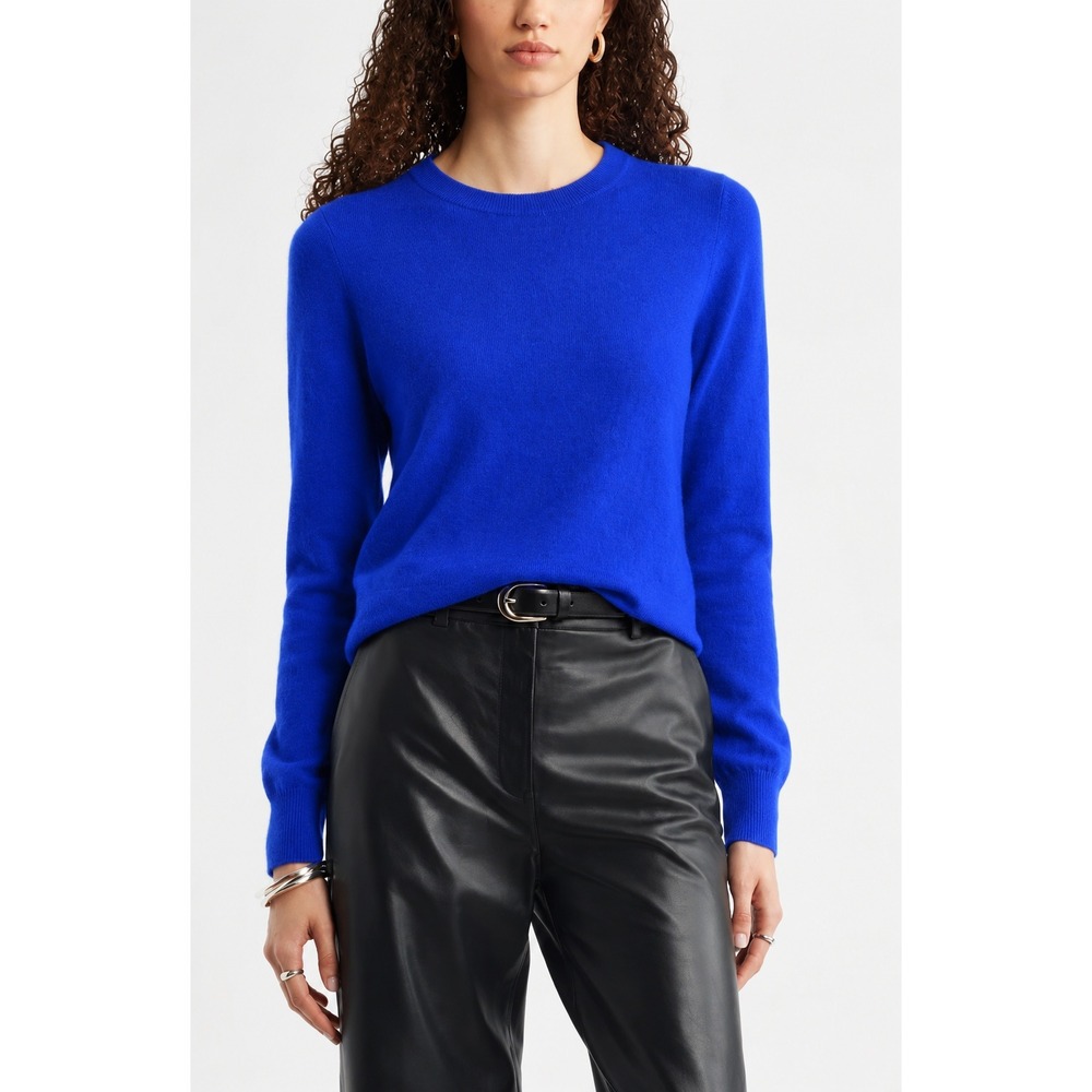 Nordstrom 100% Cashmere Crewneck Sweater Large Cobalt Blue Long Sleeve Luxury
